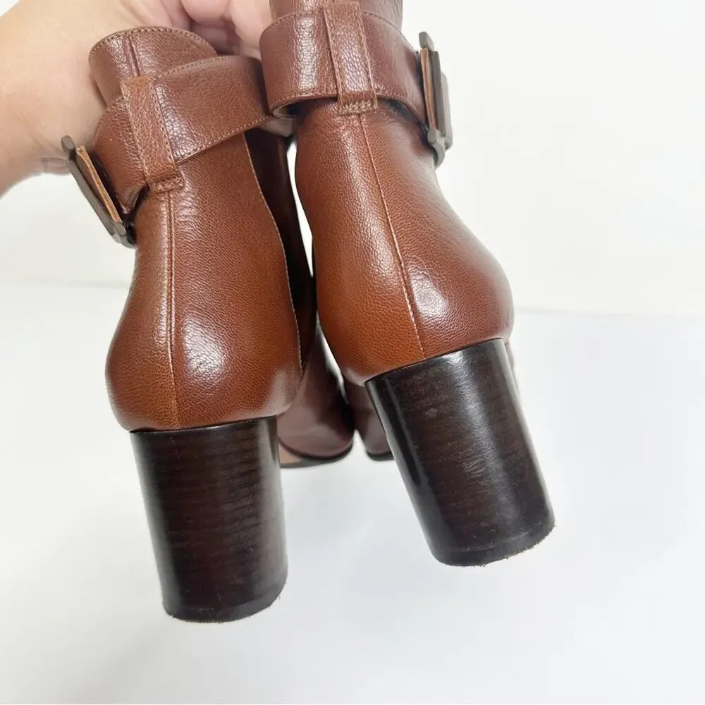 Aquatalia Size 7.5 Brown Leather Cut Out Heeled Ankle Booties